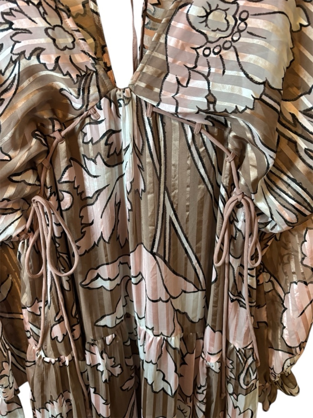 ASOS Pink and Brown Floral Midi Dress Size 14 - Picture 8 of 9